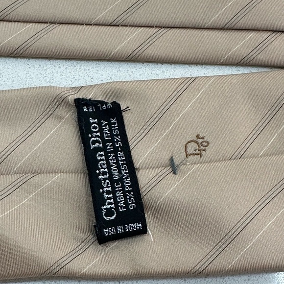 Vintage Christian Dior camel tan subtle monogrammed necktie polyester and silk - Picture 12 of 16